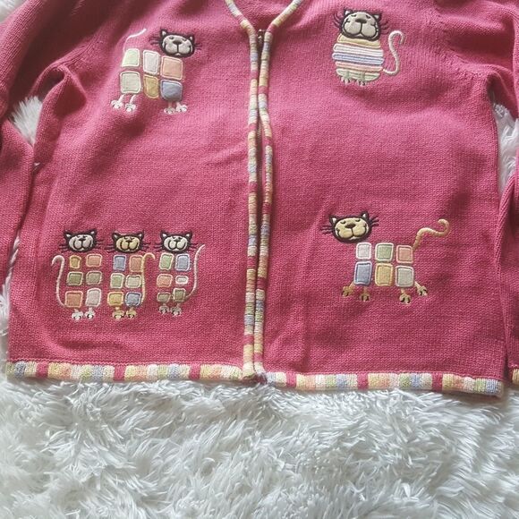 Christopher & Banks embroidered pink Cat Sweater Jacket Shacket Size Medium - Picture 3 of 9